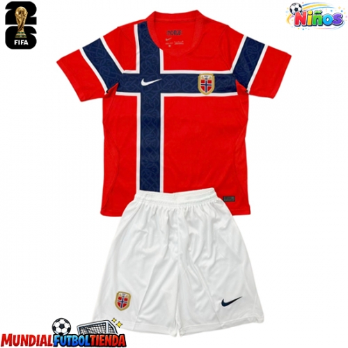 Camiseta Noruega Primera Equipación Replica Mundial 2026 para niños mangas cortas (+ Pantalones cortos)